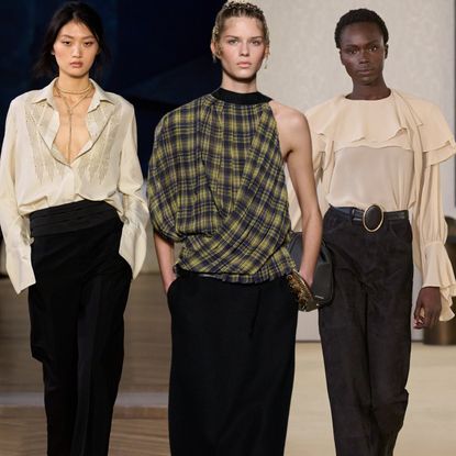 collage of fall 2026 top trends on the runways of Ralph Lauren, Dries Van Noten, Kallmeyer, Stella McCartney, and Altuzarra 
