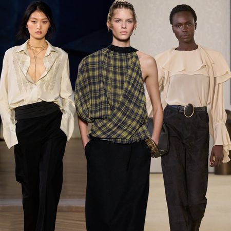 collage of fall 2026 top trends on the runways of Ralph Lauren, Dries Van Noten, Kallmeyer, Stella McCartney, and Altuzarra 