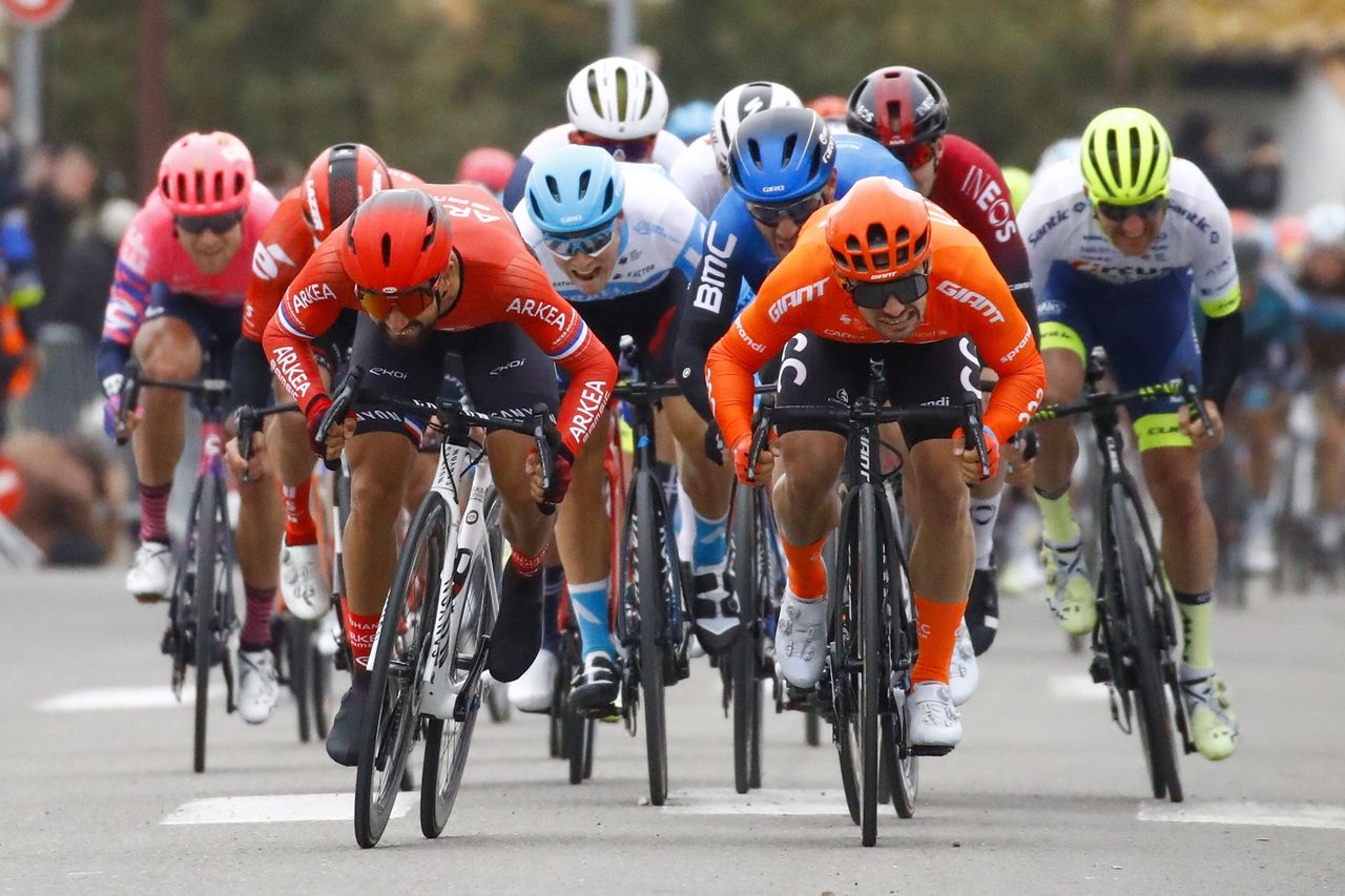 Tour de la Provence 2020 5th Edition 1st stage Chateaurenard Saintes MariesdelaMer Stage 1 13022020 Nacer Bouhanni FRA Team Arkea Samsic Jakub Mareczko ITA CCC Team photo Luca BettiniBettiniPhoto2020