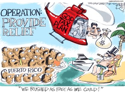 Political cartoon U.S. GOP tax cuts Puerto Rico