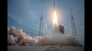 Boeing's Starliner astronaut capsule lifting off atop United Launch Alliance's Atlas V rocket for its second orbital test flight.