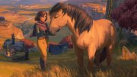 Palia: The Royal Highlands key art - An illustration of a player in a grassy highland petting a horse