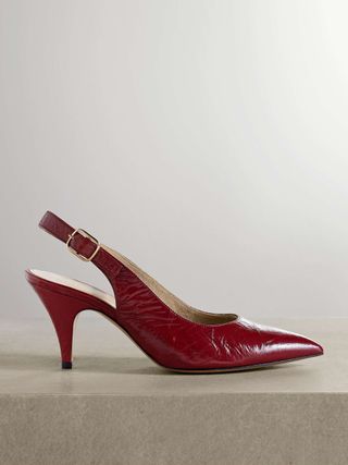 River Slingback-Pumps aus Leder mit Rüschen