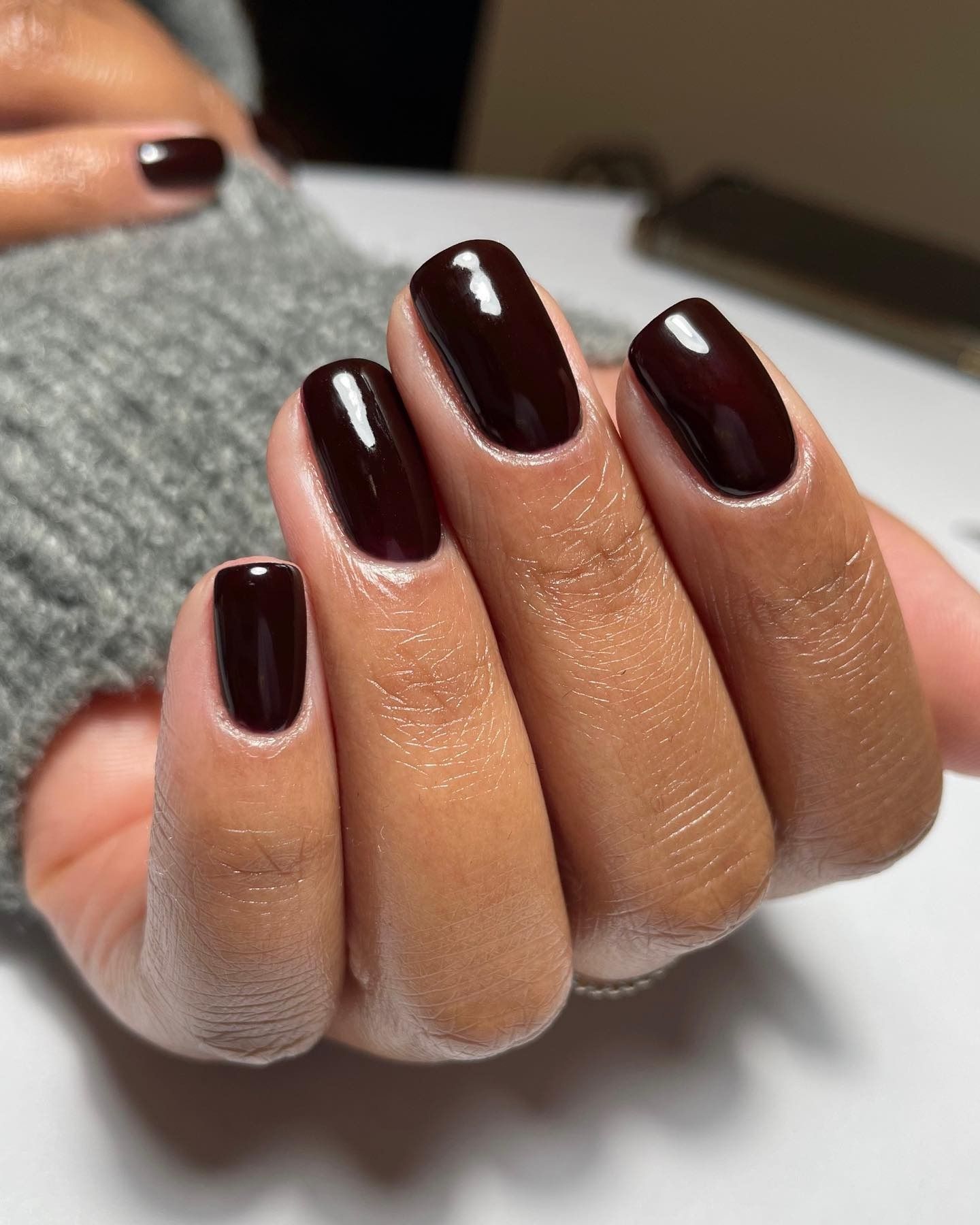 Dark red squoval nails