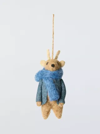 John Lewis Trinket & Treasure Blue Scarf Deer Felt Tree Decoration