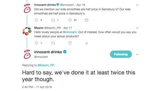 A funny interaction from Innocent Smoothies on Twitter