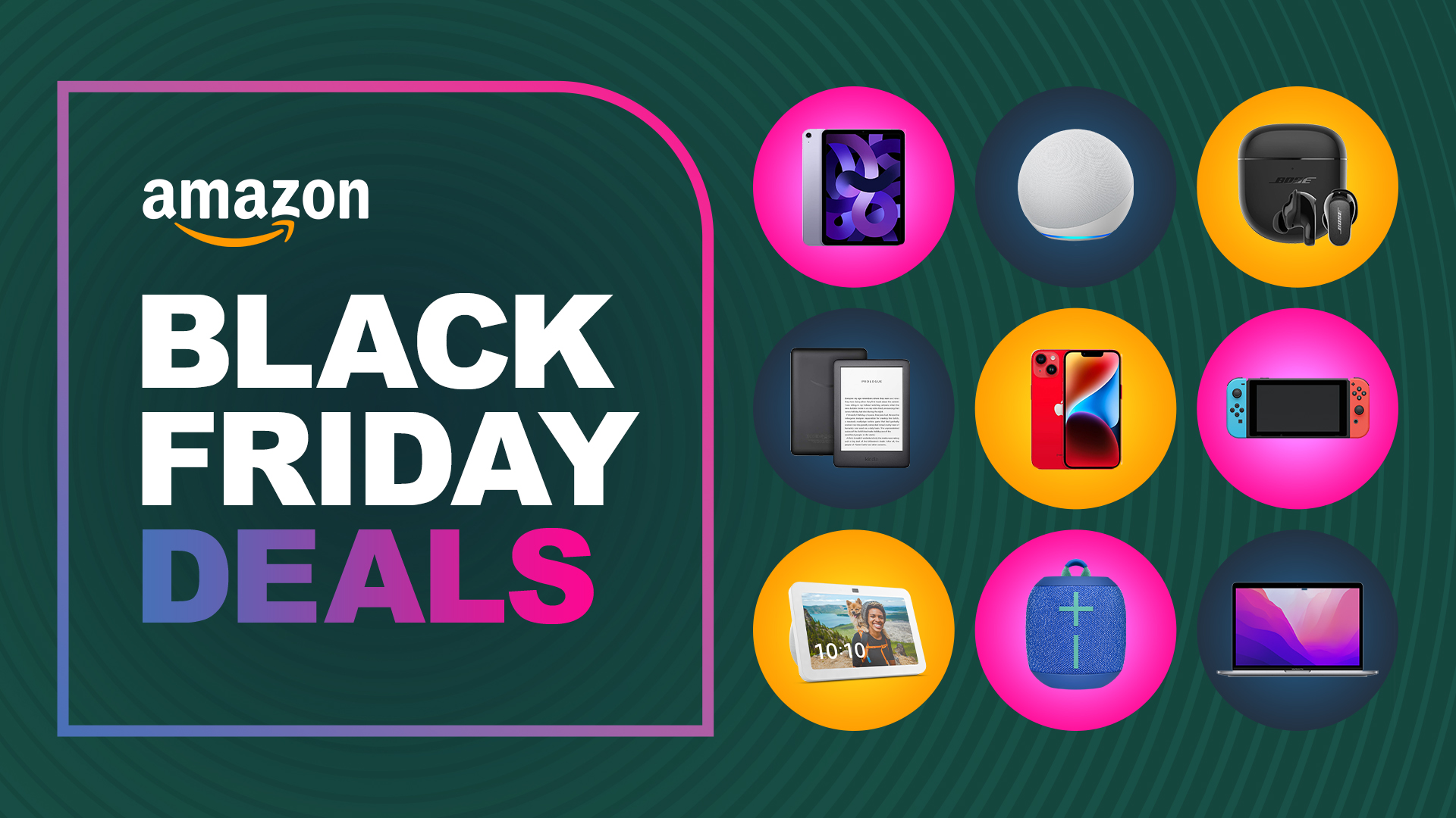 A selection of products next to text reading Amazon Black Friday deals