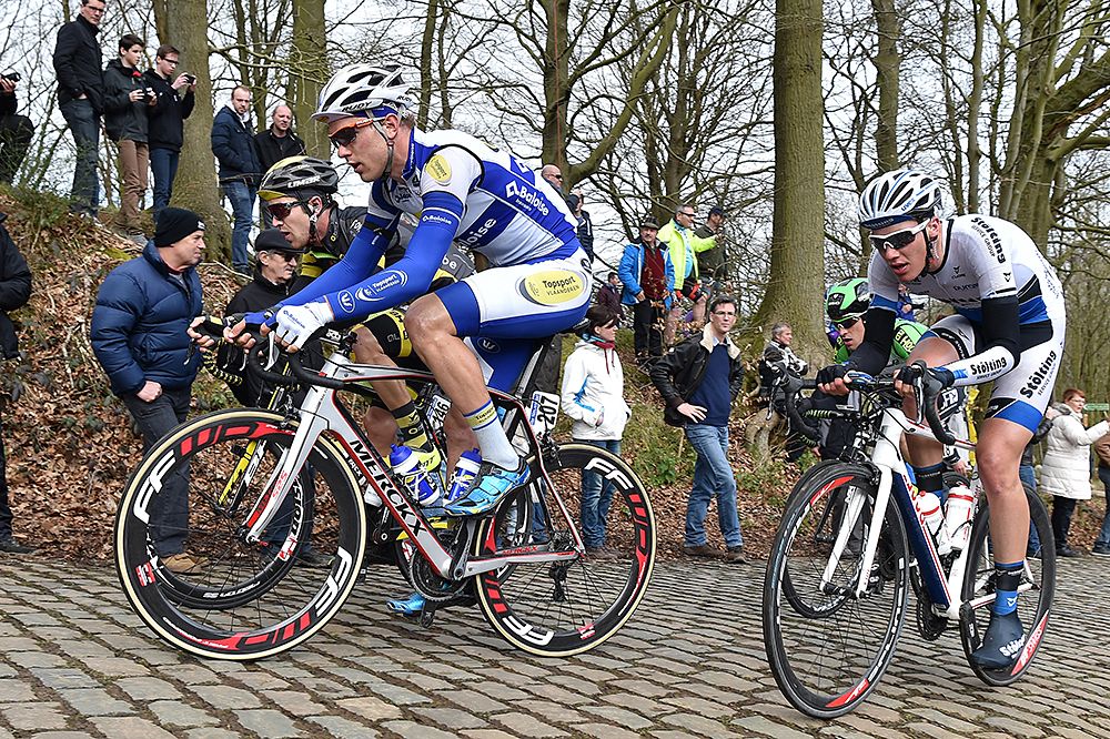 Bert Van Lerberghe (Topsport) leads the breakaway up the climb