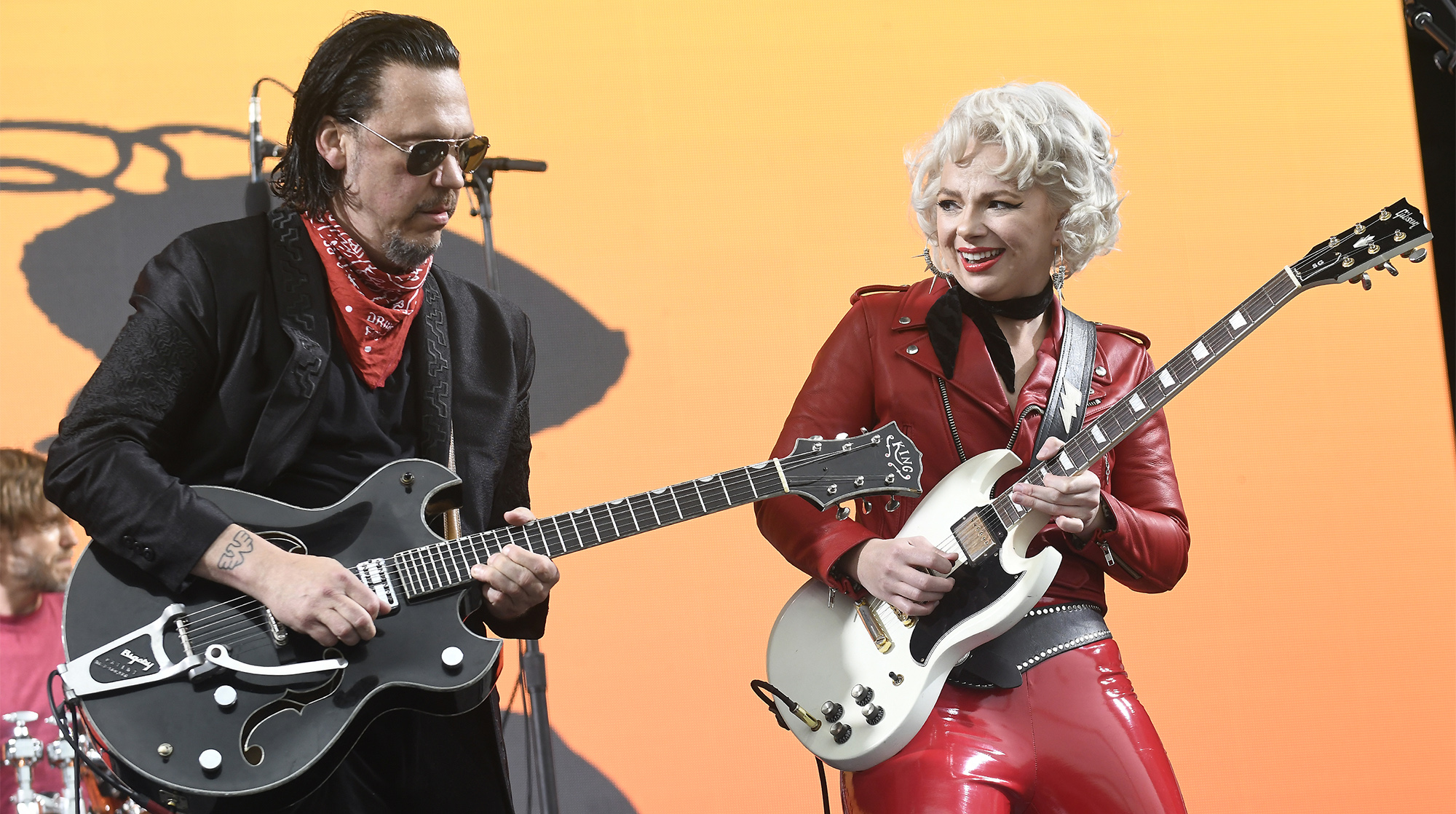 Jesse Dayton and Samantha Fish perform during the 52nd annual New Orleans Jazz & Heritage festival at Fair Grounds Race Course on April 29, 2023 in New Orleans, Louisiana.
