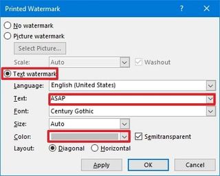 Microsoft Word text watermark option
