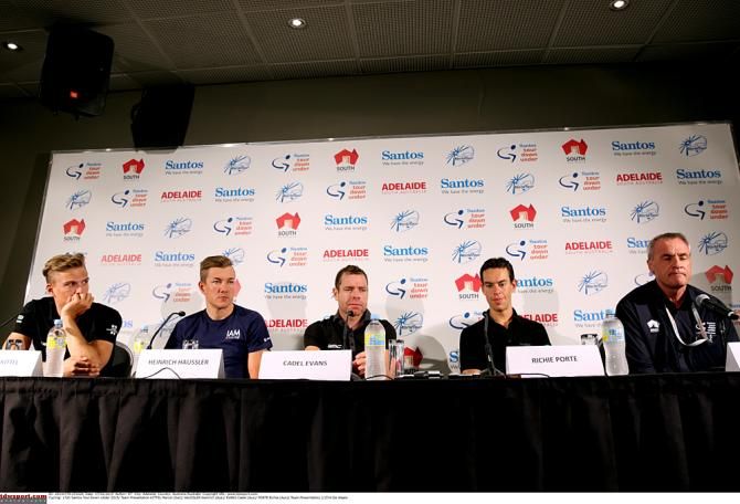 Riders speak at the opening press conference for the Tour Down Under