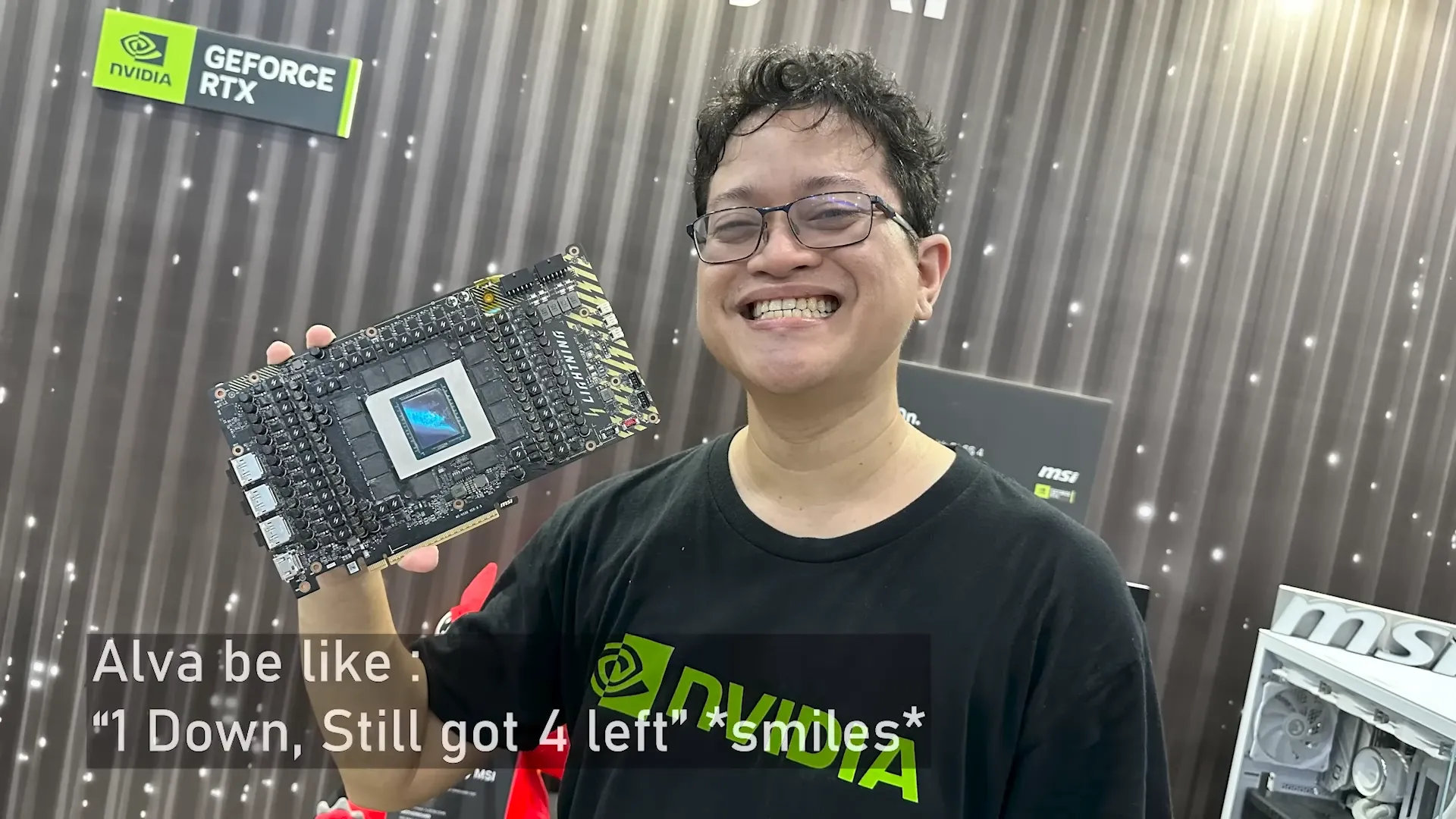 A screenshot of an Alva Jonathan YouTube video, in which the top overclocker shows what happens when the MSI RTX 5090 Lightning Z graphics card uses a 2500 W XOC BIOS without being cooled in liquid nitrogen