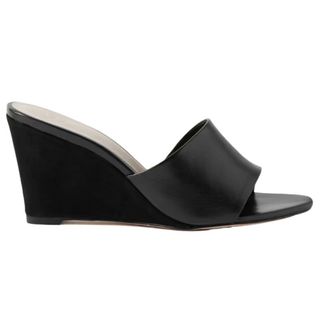 WEDGE Porte & Paire Leather and suede wedge mules