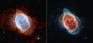 Side by side image of a planetary nebula that looks almost like a human iris.