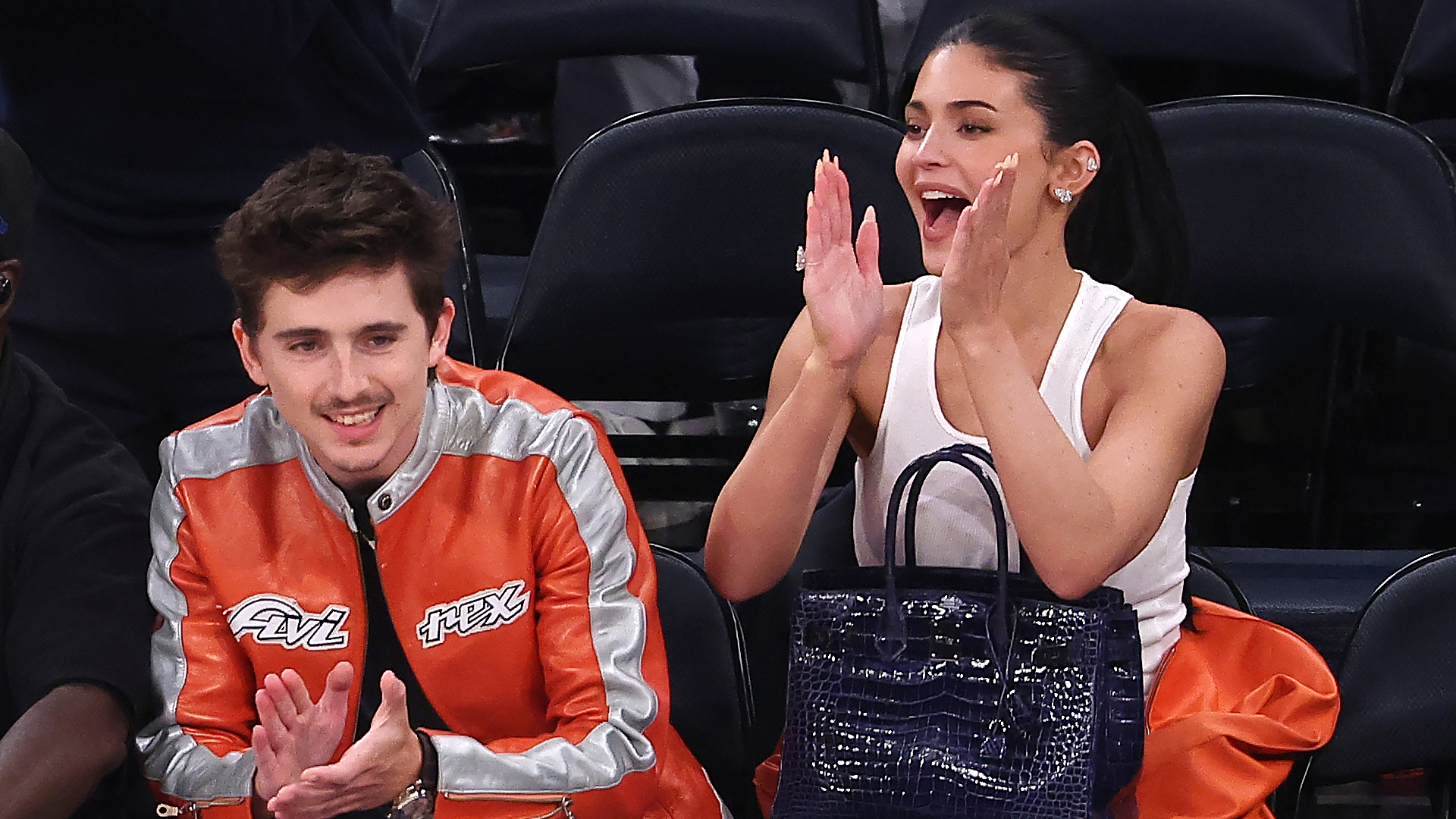Kylie Jenner and Timothee Chalamet attend the Knicks game on May 6