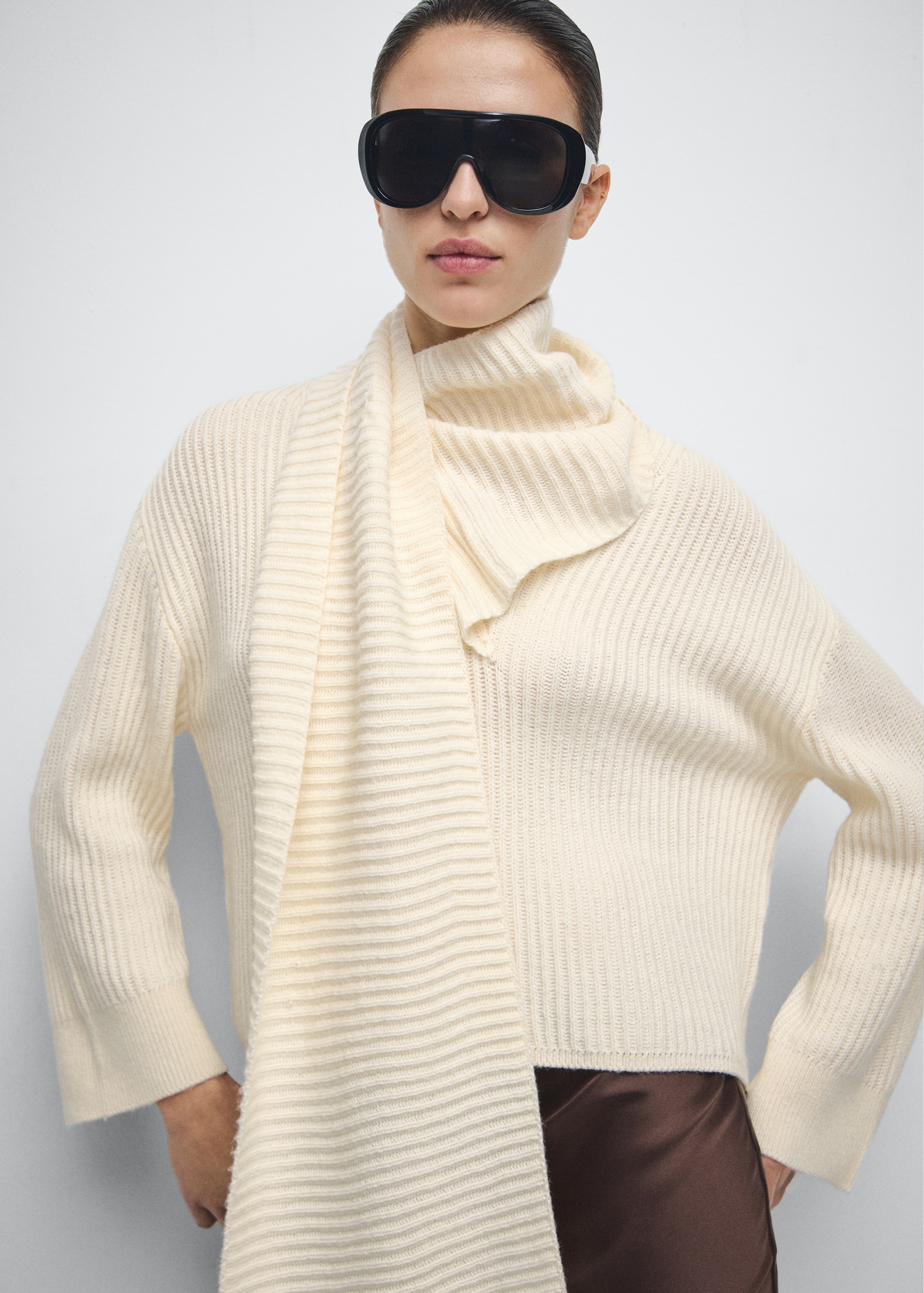 Ribbed Sweater With Scarf Detail - Women | Mango United Kingdom