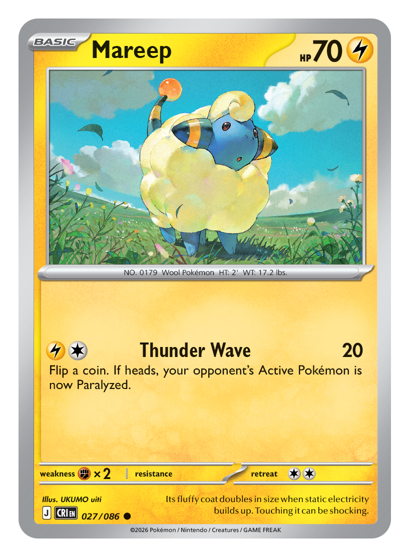 Pokemon card depicting a sheep-like Pokemon on a flowery field