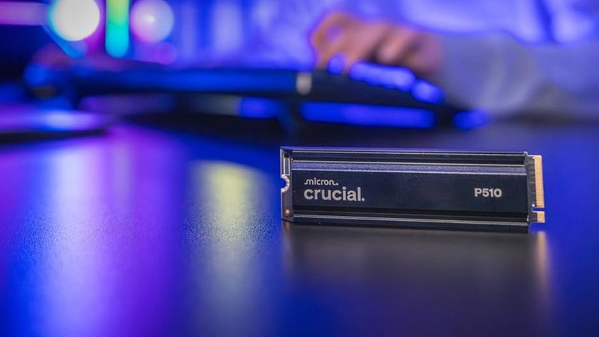 Official marketing image showing the Crucial P510 SSD sitting on a gaming desk.