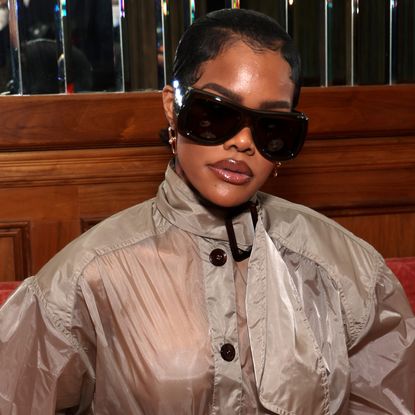 Teyana Taylor attended a 2026 Grammys after party in a semi-sheer trench coat