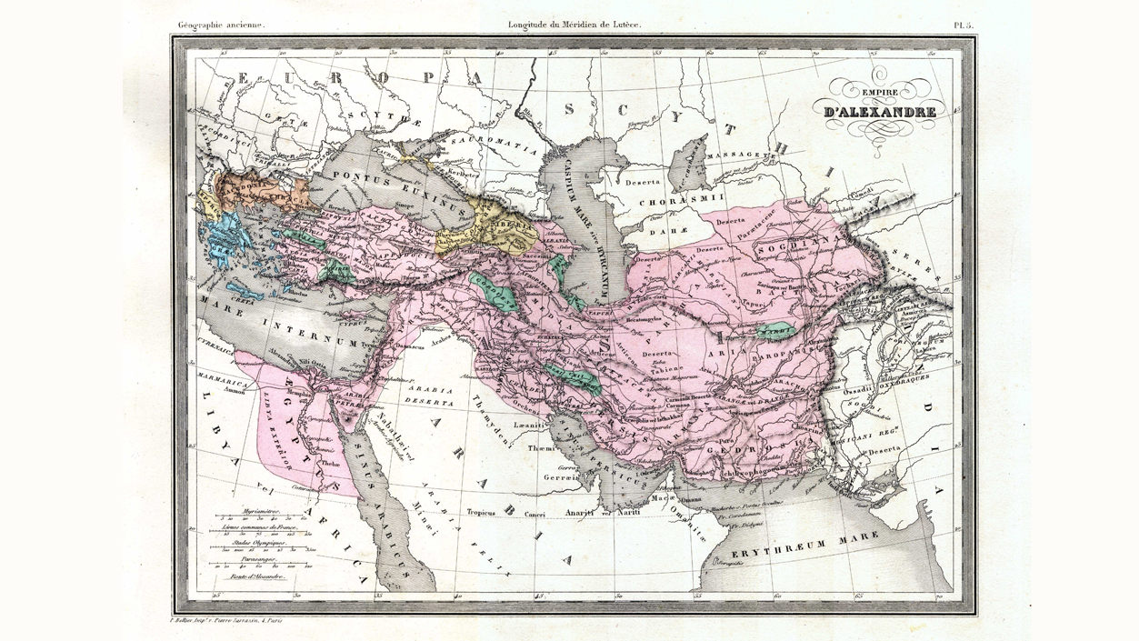 This 1875 map shows Alexander the Great's empire.