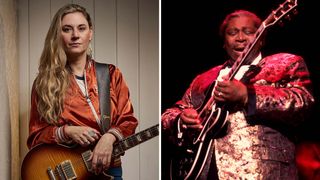 Joanne Shaw Taylor pictured with a Les Paul [left] and B.B. King, taking solo on Lucille at the Chicago Theater in 1991