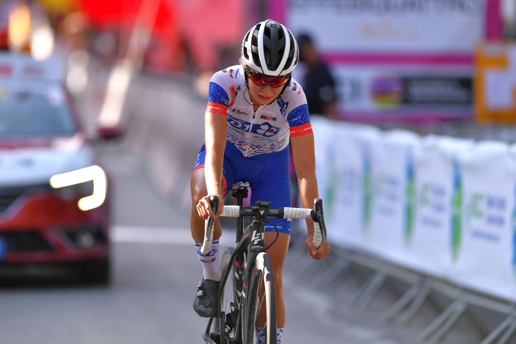 ARCIDOSSO ITALY SEPTEMBER 12 Arrival Cecilie Uttrup Ludwig of Denmark and Team FDJ Nouvelle Aquitaine Futuroscope during the 31st Giro dItalia Internazionale Femminile 2020 Stage 2 a 1248km stage from Civitella Paganico to Arcidosso GiroRosaIccrea GiroRosa on September 12 2020 in Arcidosso Italy Photo by Luc ClaessenGetty Images