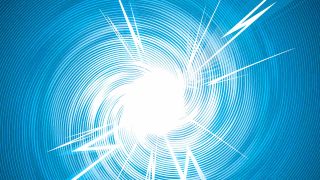 Bolts of white electricity fly out of spiral blue background