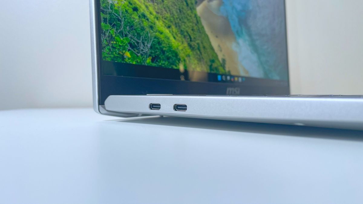 Close up of the ports on the left side of the MSI Prestige A16 AI+