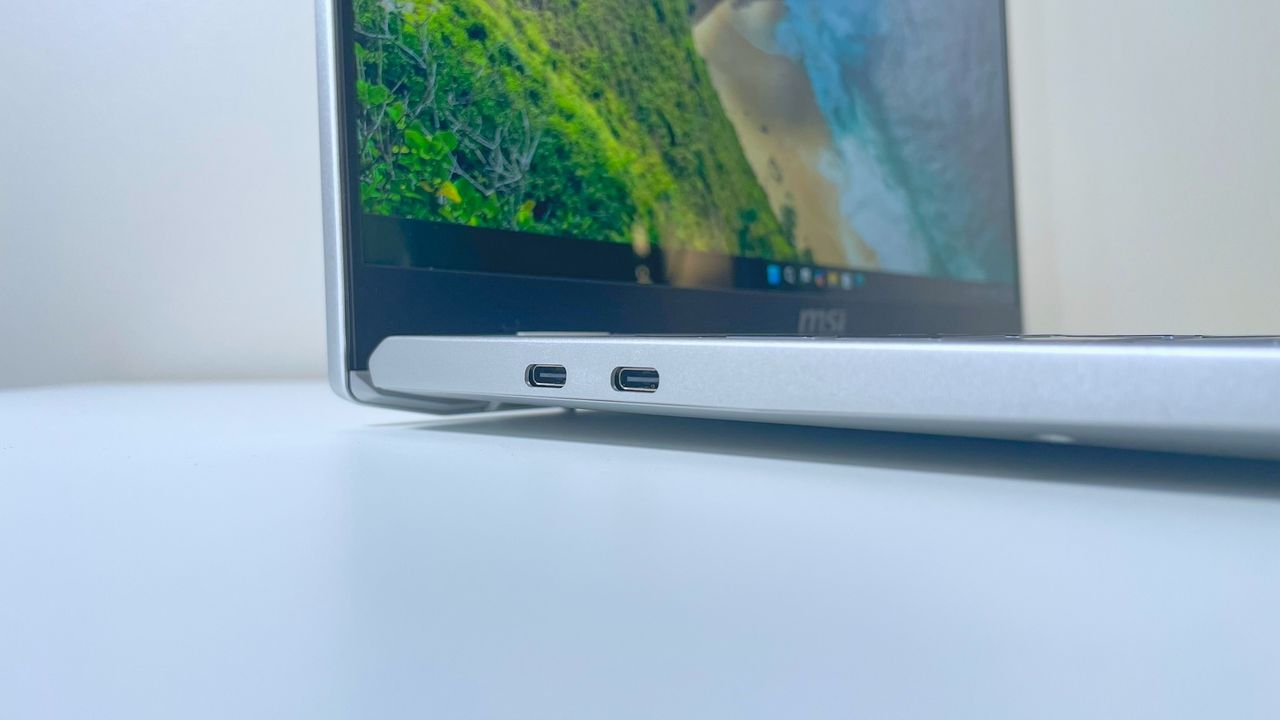 Close up of the ports on the left side of the MSI Prestige A16 AI+