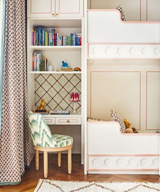 Desk shelves and cupboard, white bunk bed