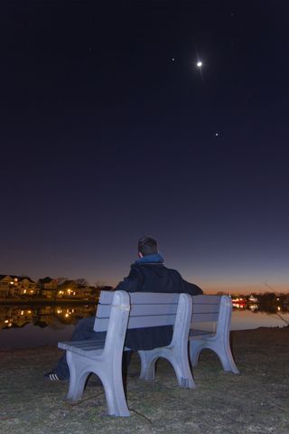 Skywatcher Jack Fusco enjoyed viewing Jupiter, the moon and Venus while sitting on a bench in Bradley Beach, NJ, near Sylvan Lake