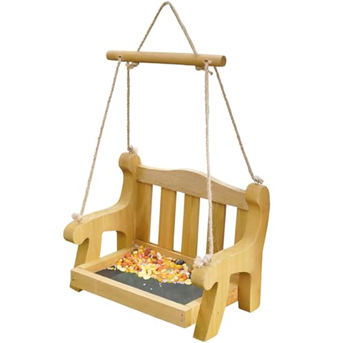 Notakia Swing Wild Bird Feeder Stand for Outside, Metal Mesh Bottom, Wood Bench Shaped Bird Feeders for Outside Hanging, Swing Chair Bird Feeder for Garden Yard Patio (swing Chair, 1pcs)