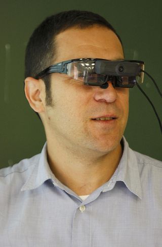 Man wearing smart glasses