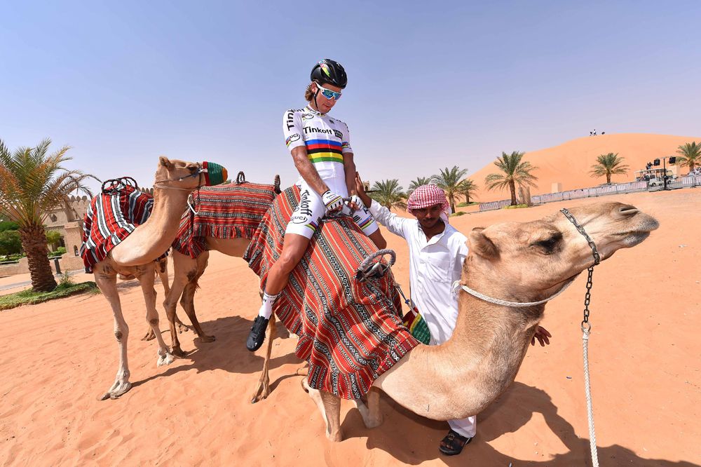 Camel lights: Peter Sagan takes a ride at the Abu Dhabi Tour