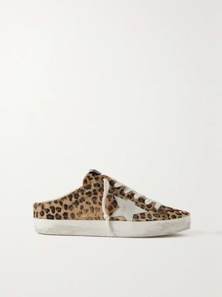 Super-Star Sabot Distressed Leopard-Print Calf Hair Slip-On Sneakers