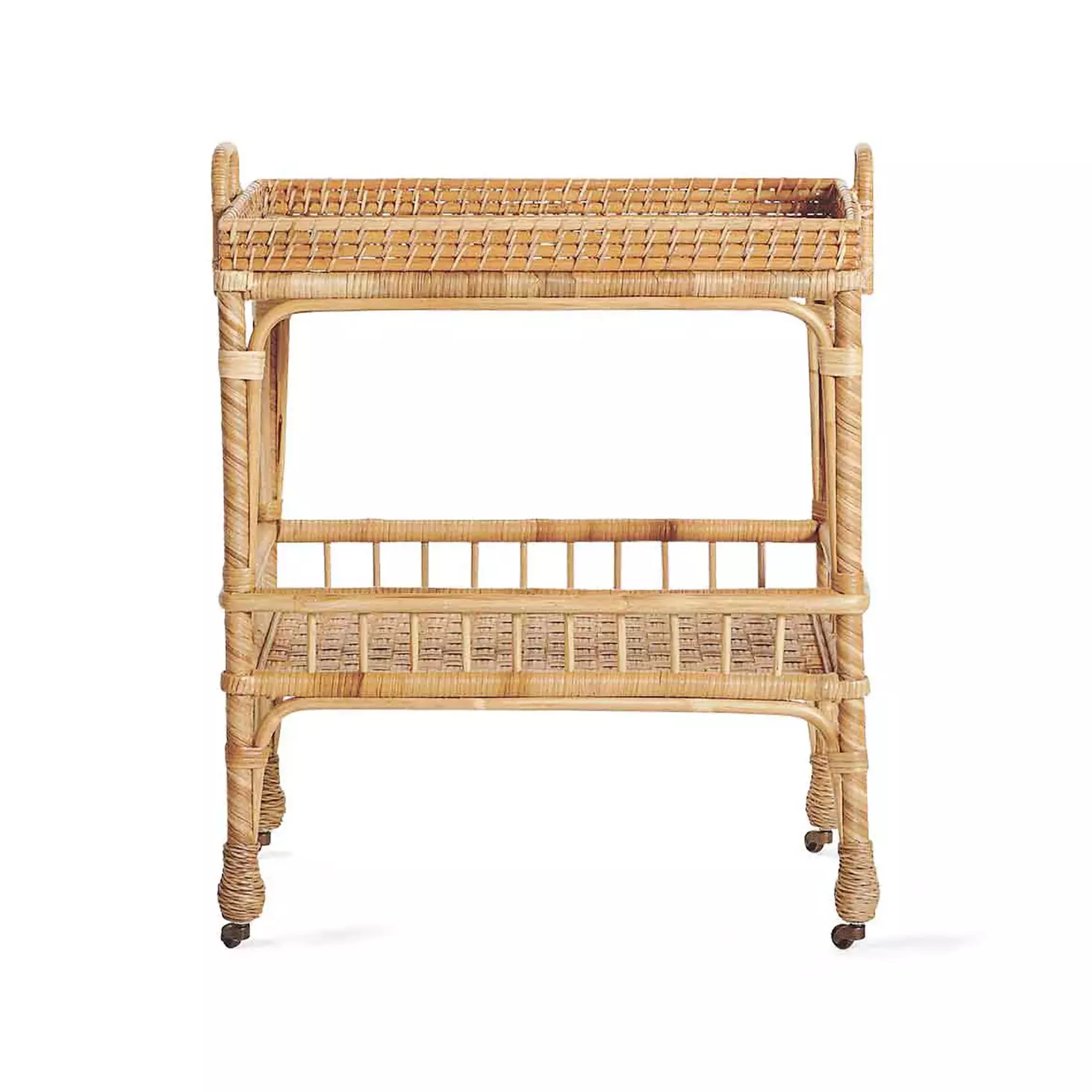 a rattan bar cart