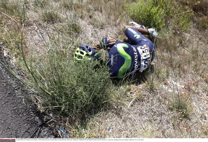 Nairo Quintana (Movistar) after crashing early on the stage