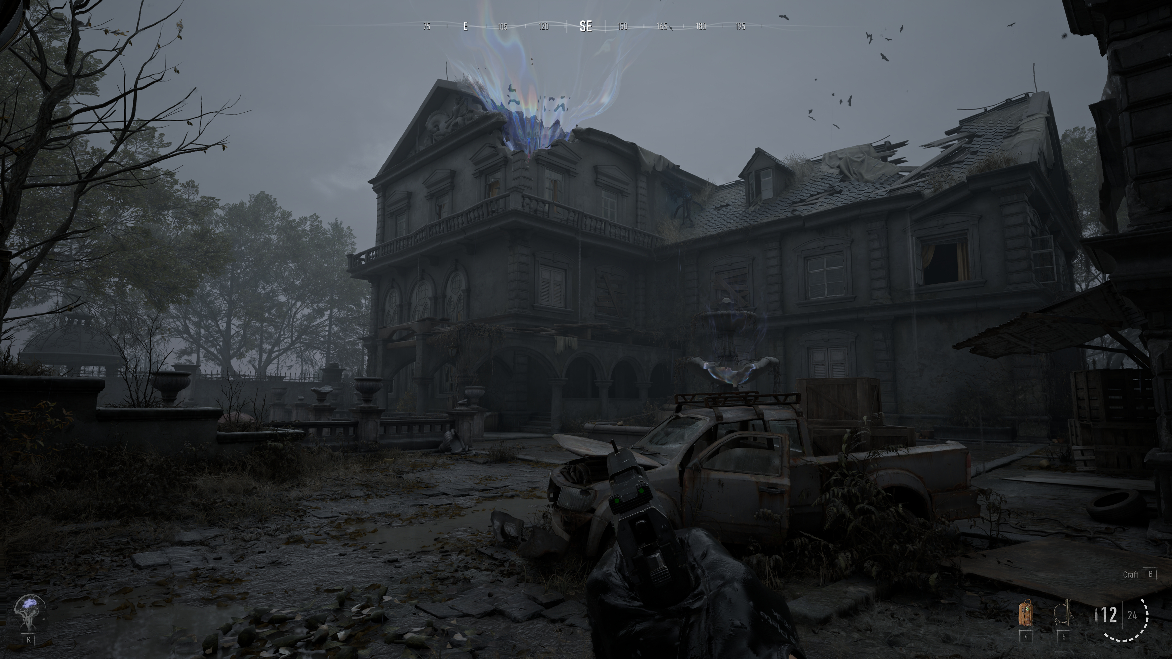 Strange energy spilling from the roof of a dilapidated mansion in Project Spectrum