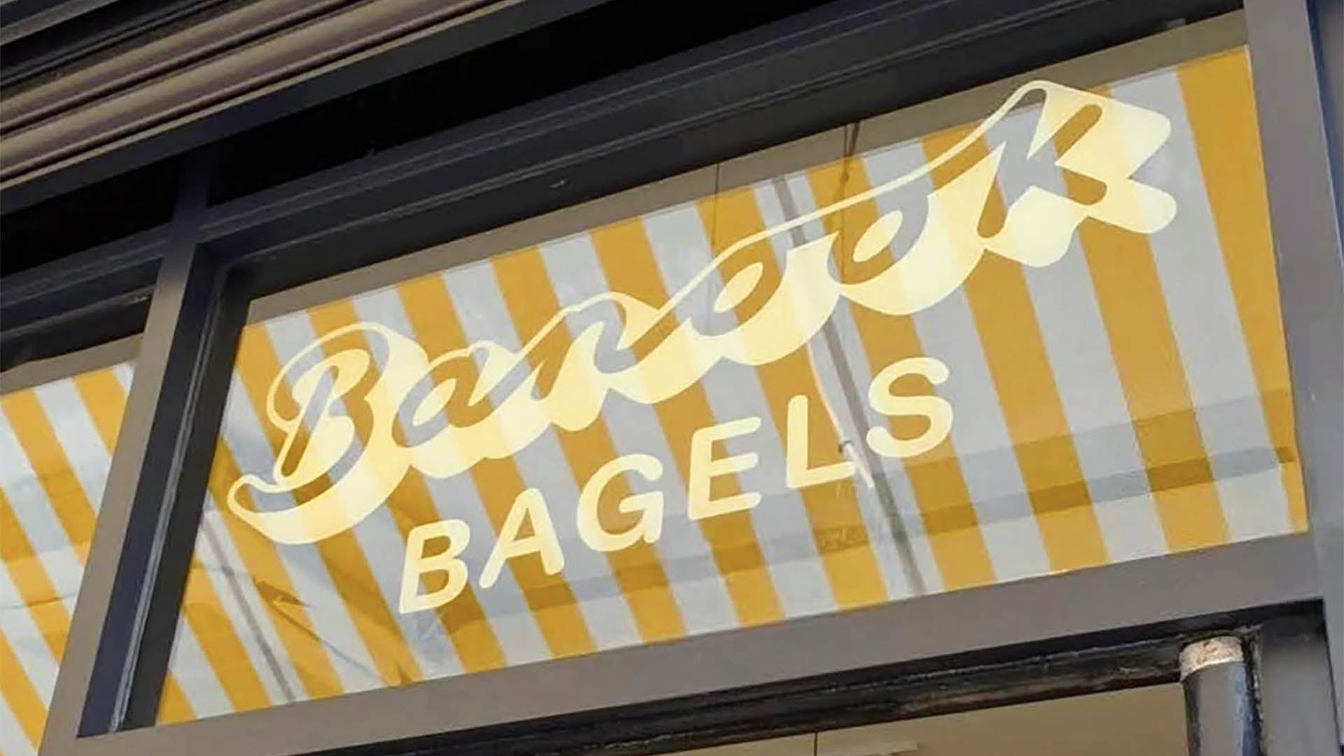A photo of the Banook Bagels sign.