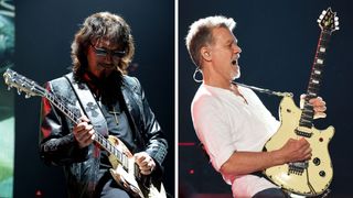 L-Tony Iommi performs with Black Sabbath onstage at Madison Square Garden on February 25, 2016 in New York City;R-Eddie Van Halen of Van Halen performs at Music Midtown at Piedmont Park on September 19, 2015 in Atlanta, Georgia