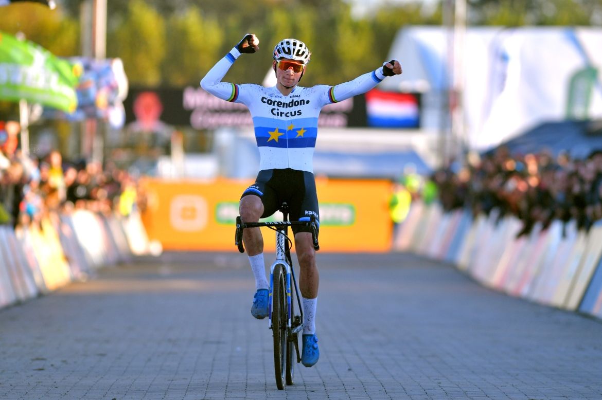 Mathieu van der Poel celebrates his victory