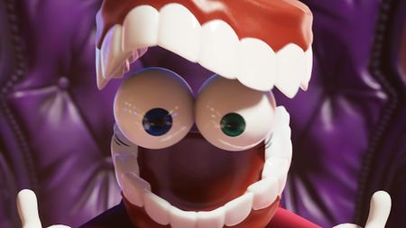 Close-up on Caine's eyeball and teeth face in The Amazing Digital Circus Episode 8