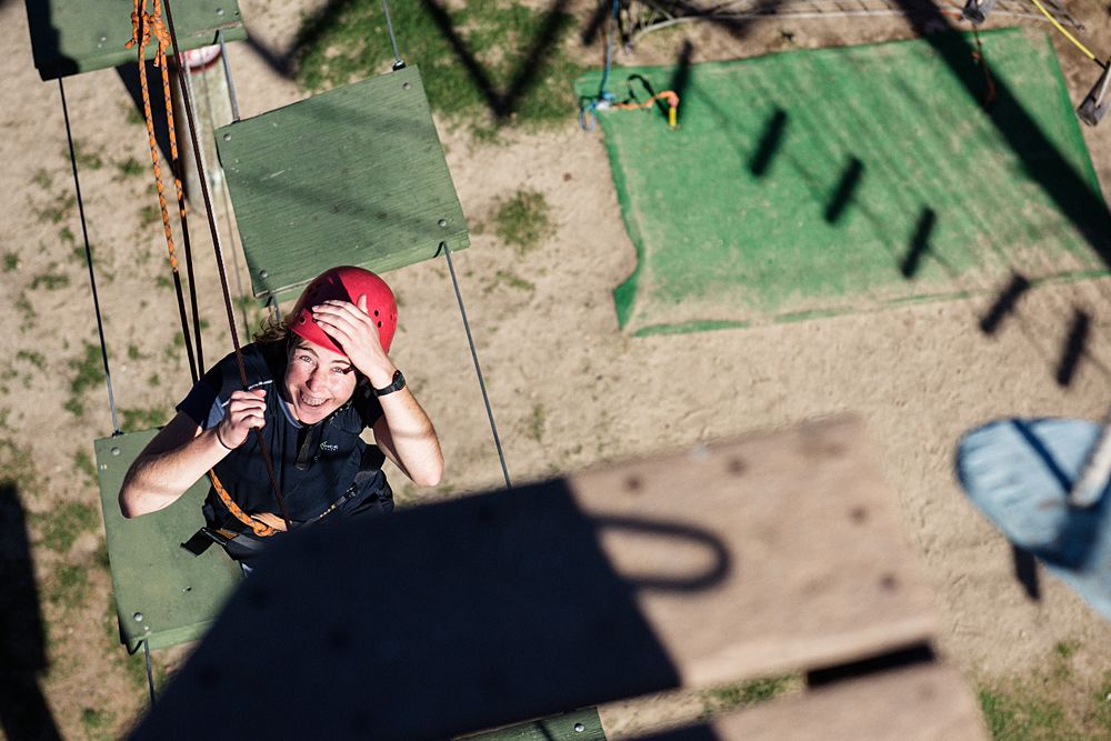 Cylance Pro Cycling Women's WorldTour team riders on the high ropes challenge at an early training camp in November ahead of 2017