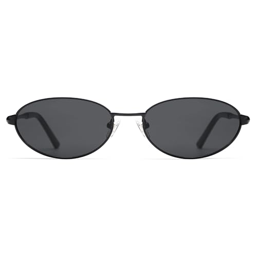 Appassal Retro Oval Sunglasses for Women Mens With Spring Hinge Sunnies Ap3696, Black/grey