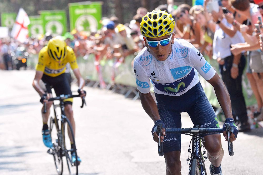 Nairo Quintana attacks Chris Froome during stage 14.