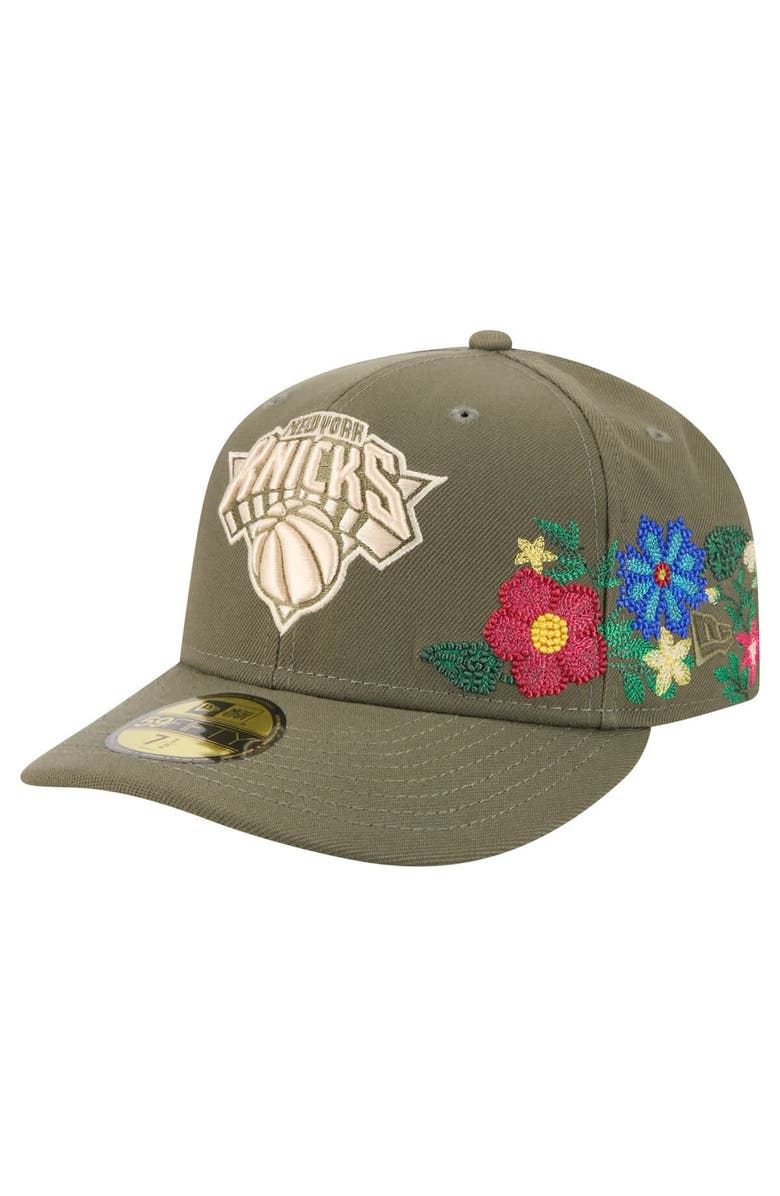 Men's New Era Olive New York Knicks Tonal Florals 59fifty Fitted Hat