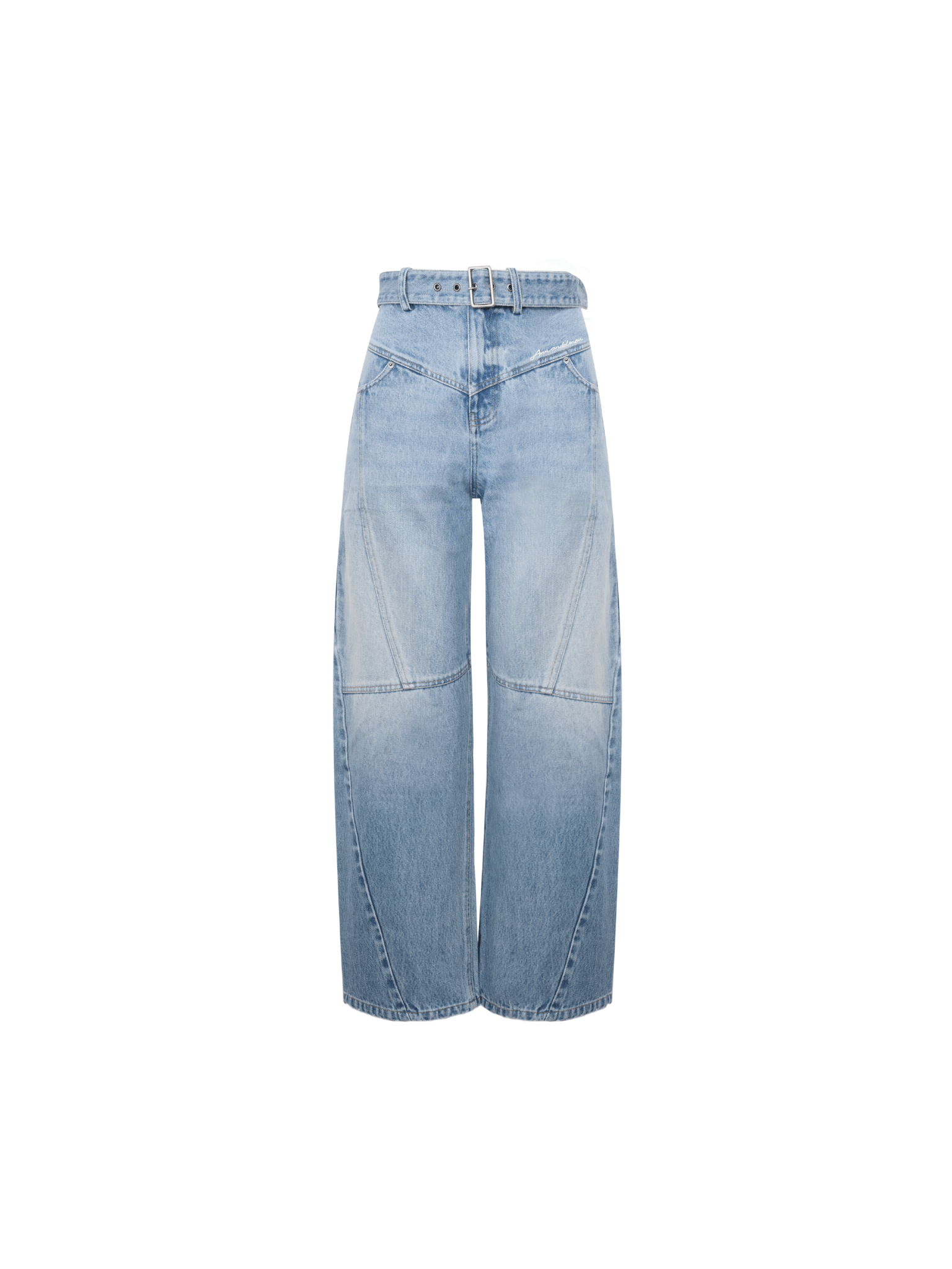 Blue Deconstructed Belted Jeans