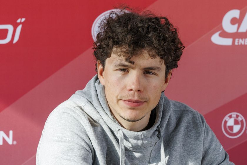 Arnaud De Lie of Lotto Cycling Team pictured during a press conference of Lotto Cycling Team Friday 28 February 2025 in SintMartensLatem ahead of this weekends oneday cycling race Omloop Het Nieuwsblad opening race of the Flemish classic one day races season