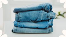 pile of jeans for how to shrink jeans article