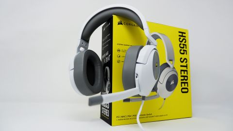Corsair HS55 Stereo gaming headphones shot on a white background